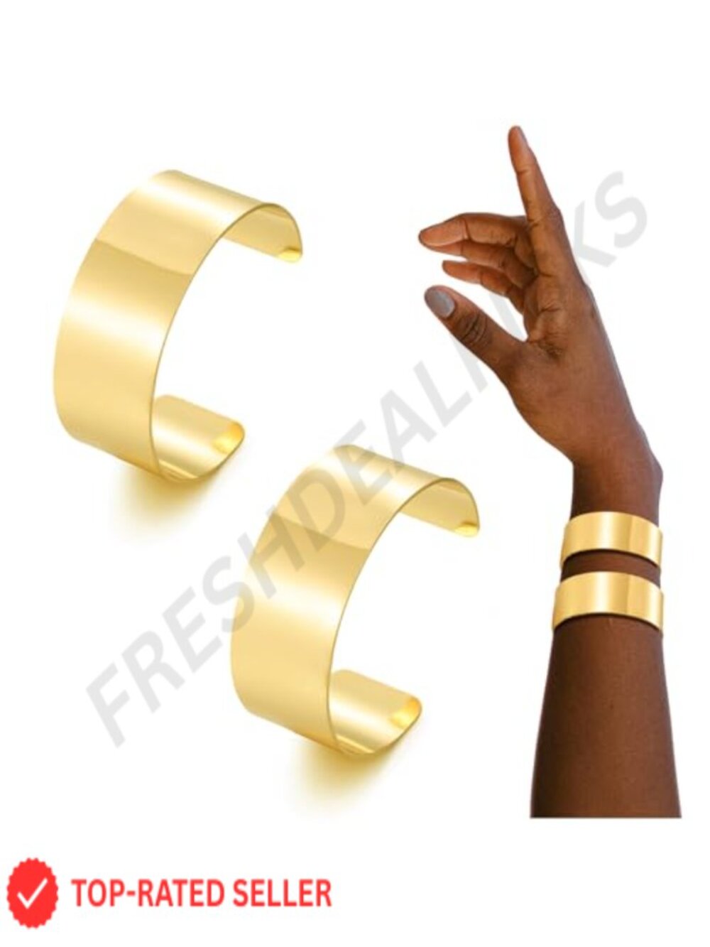 2PCS Gold Plated Cuff Bracelets for Women Open Bangle Set Adjustable